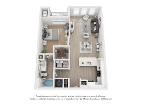 Floor plan for 1 bed, 1 bath, 775 sqft